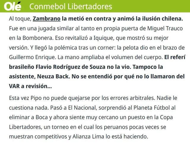 Publicación de Diario Olé de Argentina.   