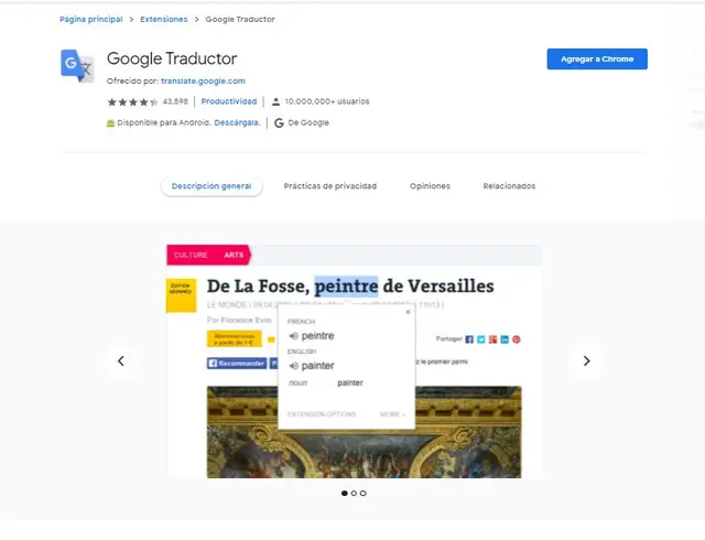 Así luce Google Translate desde la tienda Chrome Web Store