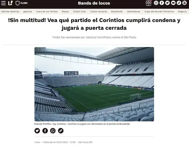 Corinthians fue sancionado por cantos homofóbicos.