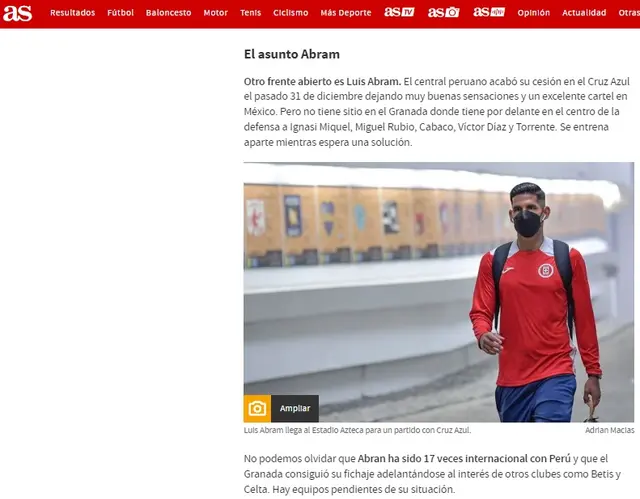 Luis Abram es relegado en Granada CF.