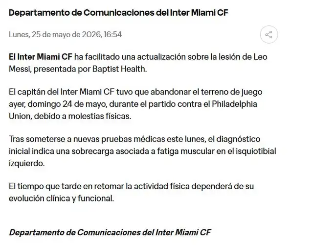 Parte médico de Lionel Messi.