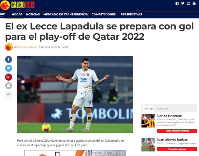 Prensa italiana sobre Lapadula.