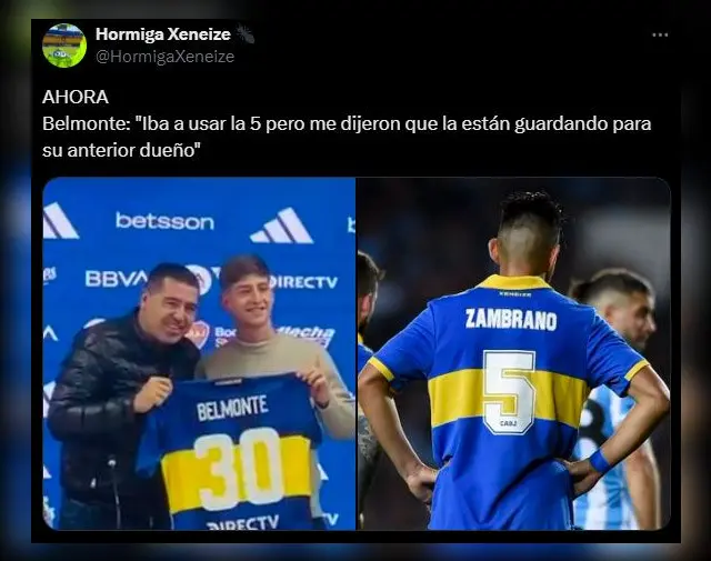 Belmonte no podrá usar la 5 que en algún momento fue de Carlos Zambrano. / Foto: X.   