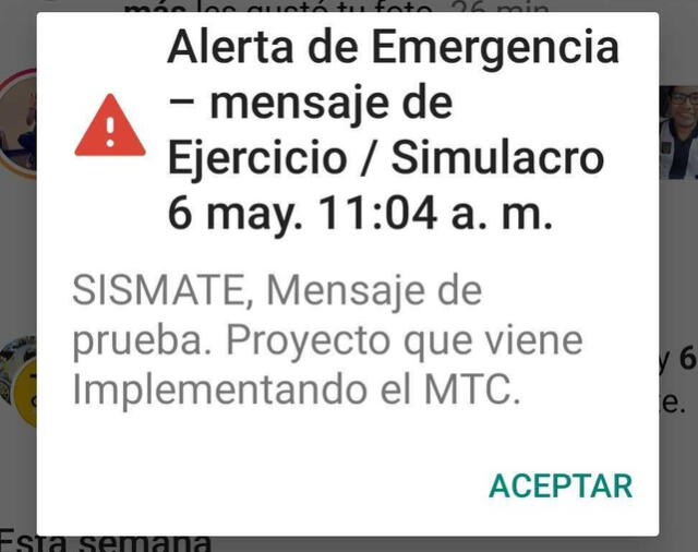 Alerta Sismate del MTC.   