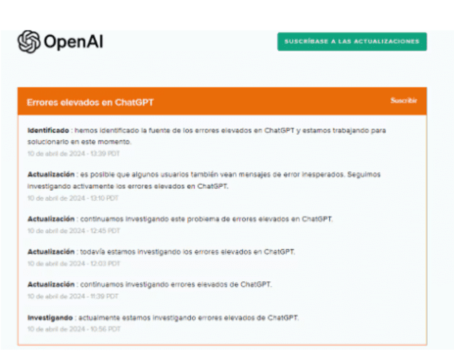 Miles de usuarios reportaron ERROR en el ChatGPT. Foto: captura.    