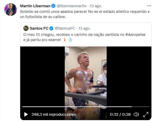 Martín Liberman critica el estado físico de Yeferson Soteldo. Martín Liberman critica el estado físico de Yeferson Soteldo.