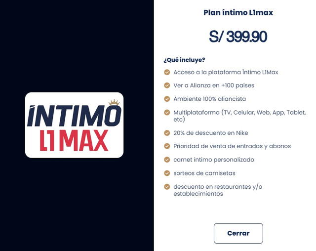 Alianza Lima anunció su combo Íntimo L1 MAX.   