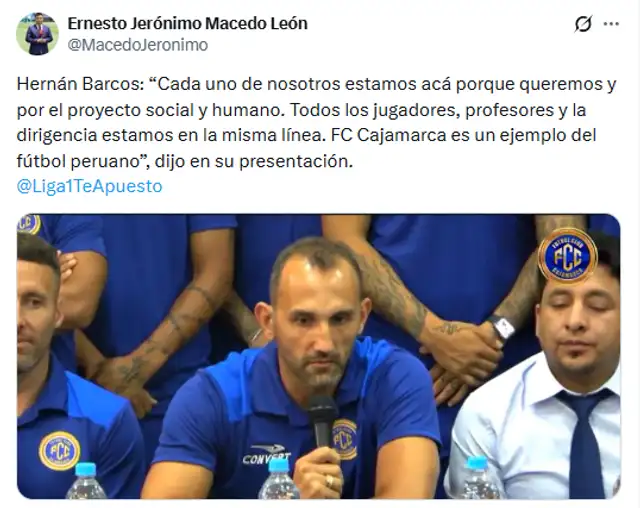 Hernán Barcos es nuevo jugador de FC Cajamarca | Vía Ernesto Macedo   