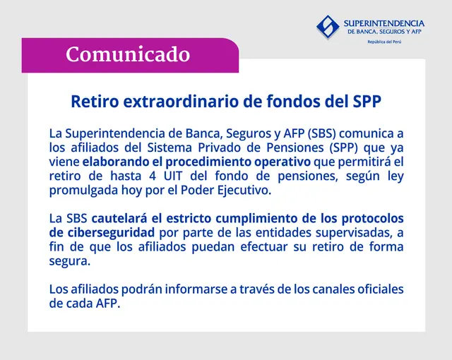 SBS se pronuncia sobre el retiro de AFP 2022.