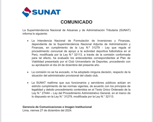 Universitario de Deportes, SUNAT