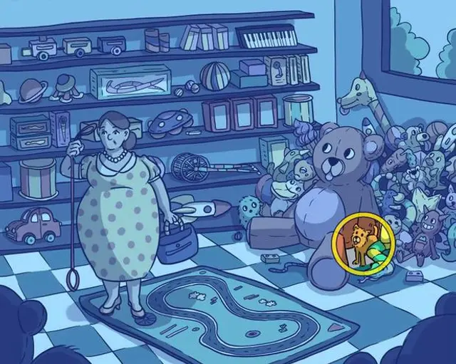 Acertijo visual, ayuda a la dama a encontrar a su mascota, solución.