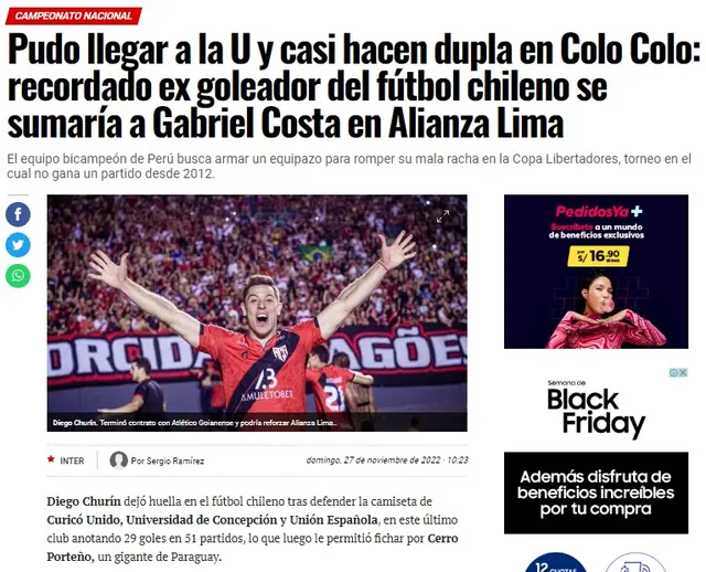Diego Churín llegaría a Alianza Lima.