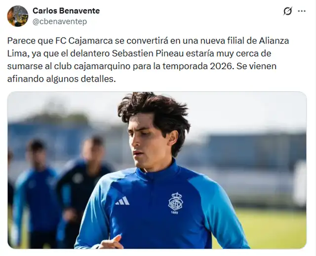 Sebastien Pineau sería nuevo refuerzo de FC Cajamarca | Vía Carlos Benavente   