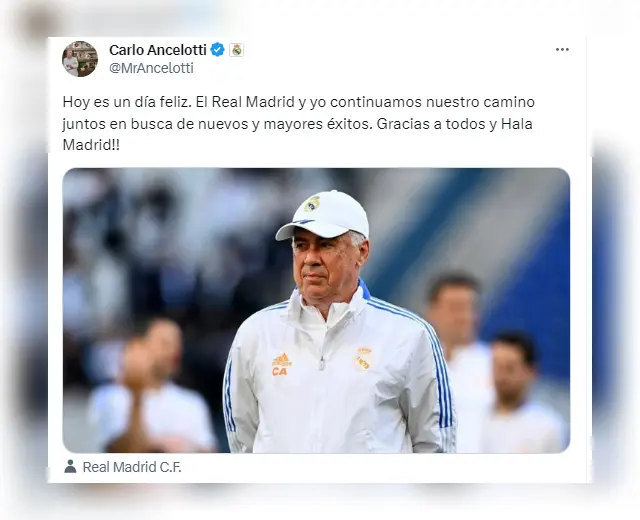 Carlo Ancelotti feliz de renovar con el Real Madrid.   