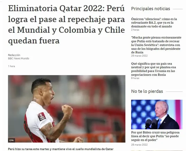 BBC sobre Perú al repechaje.
