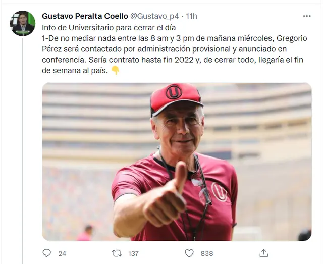 Gregorio Pérez cerca de Universitario   