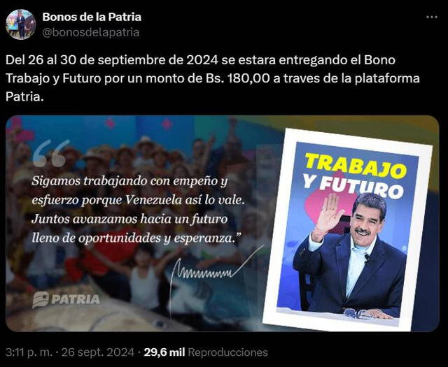 Bono Trabajo y Futuro de septiembre 2024