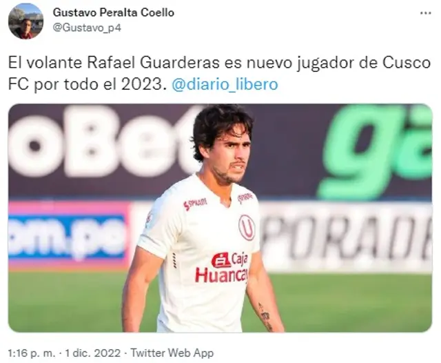 Rafael Guarderas jugará en Cusco FC.