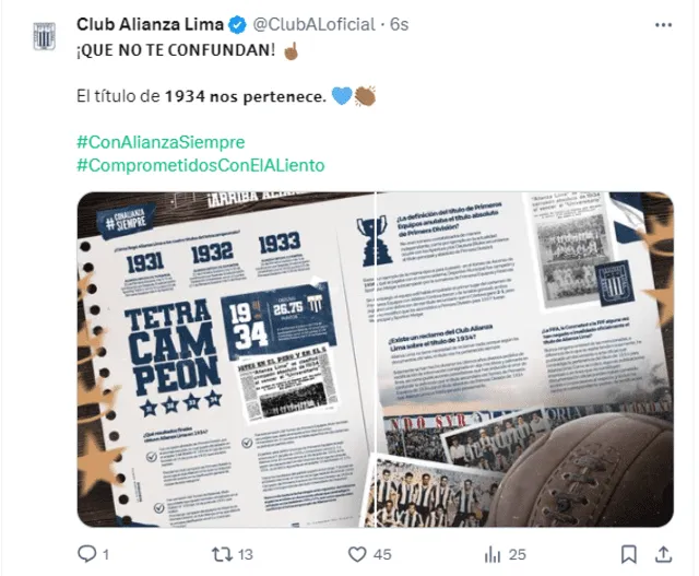 Alianza Lima: cuenta X. Alianza Lima: cuenta X.