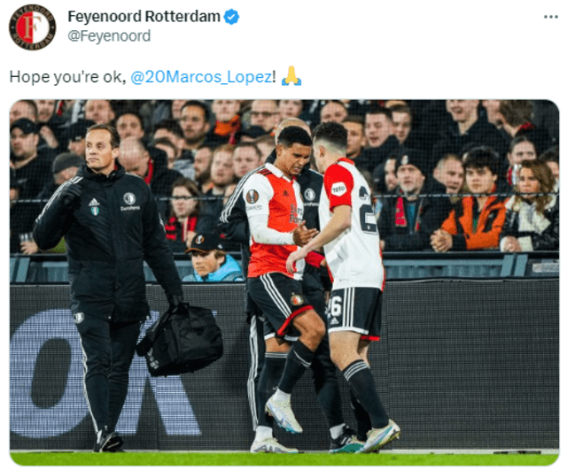Feyenoord le dio motivador mensaje a Marcos López tras salir lesionado.