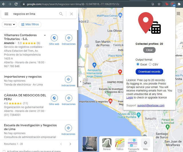 Negocios en Lima por Google Maps