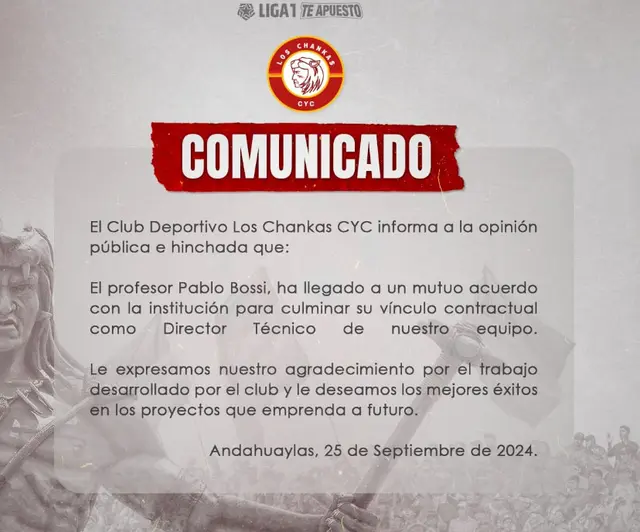 El comunicado de Los Chankas en pleno Torneo Clausura | Foto: Instagram Los Chankas   