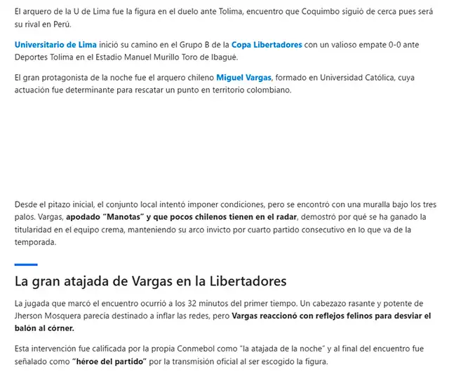 Dedicaron una nota completa al portero de Universitario