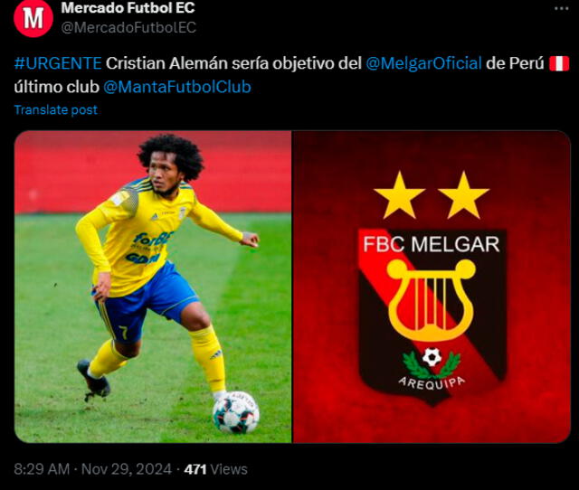 Posible fichaje de Melgar, Christian Alemán. Posible fichaje de Melgar, Christian Alemán.