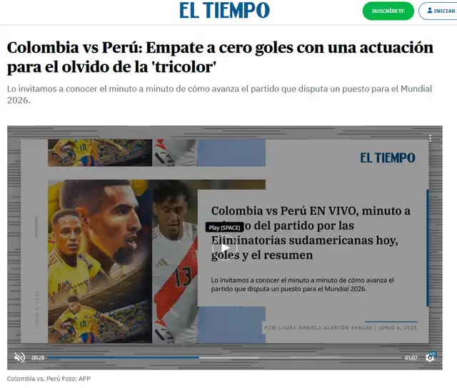 Perú vs Colombia, Eliminatorias 2026