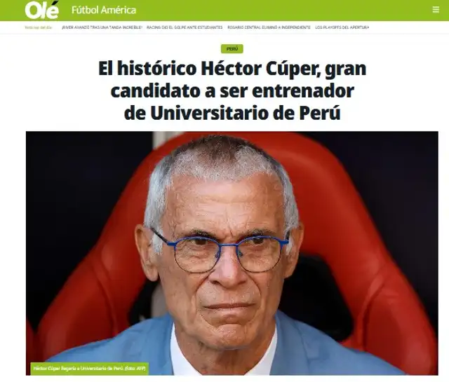 Diario Olé dio rotundo comentario sobre Héctor Cúper tras ser nuevo entrenador de Universitario