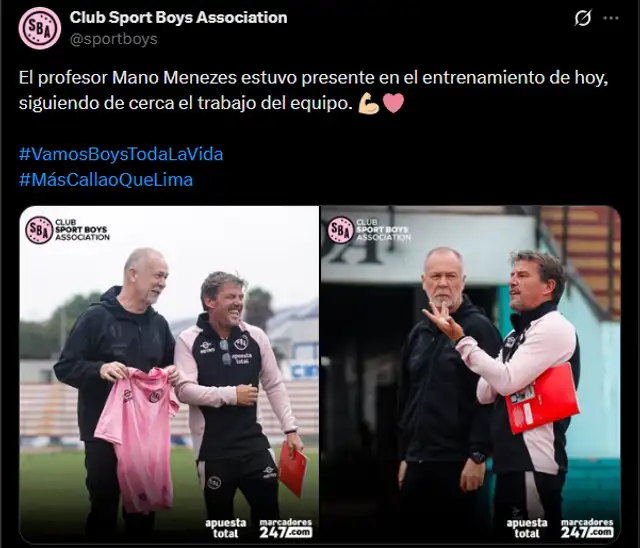 Mano Menezes estuvo presente en el entrenamiento de Sport Boys
