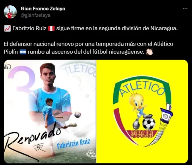 Fabritzio Ruiz renovó con Atlético Piolín de Nicaragua. Fabritzio Ruiz renovó con Atlético Piolín de Nicaragua.