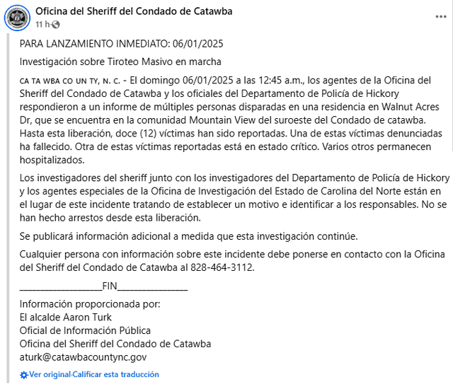 Tiroteo en Carolina del Norte