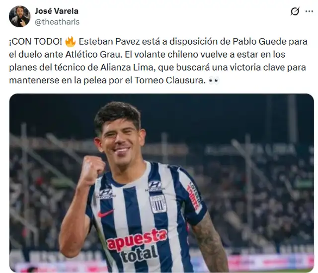 Esteban Pavez vuelve a estar a disposición de Pablo Guede Esteban Pavez vuelve a estar a disposición de Pablo Guede
