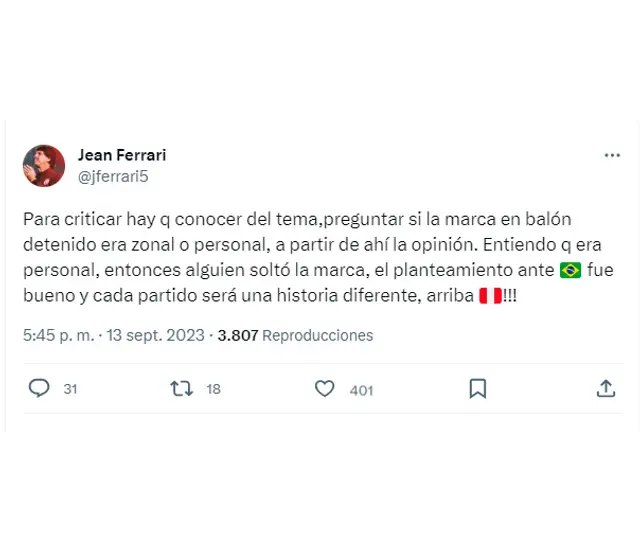 Jean Ferrari dejó mensaje en redes sociales