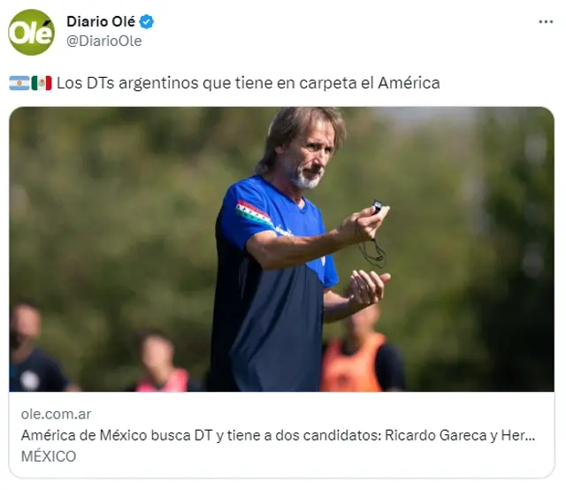 América de México quiere que Ricardo Gareca asuma la dirección técnica.