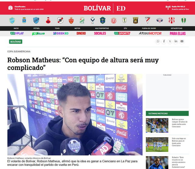 Bolívar vs Cienciano