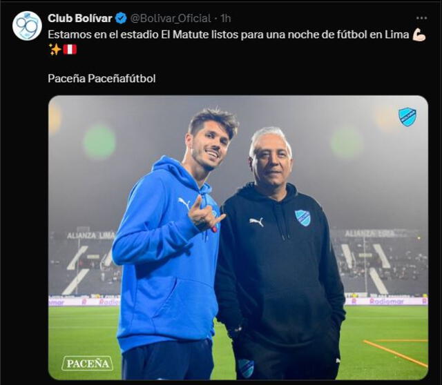 Bolívar y el mensaje sobre el estadio de Alianza Lima. (Foto: Twitter)
