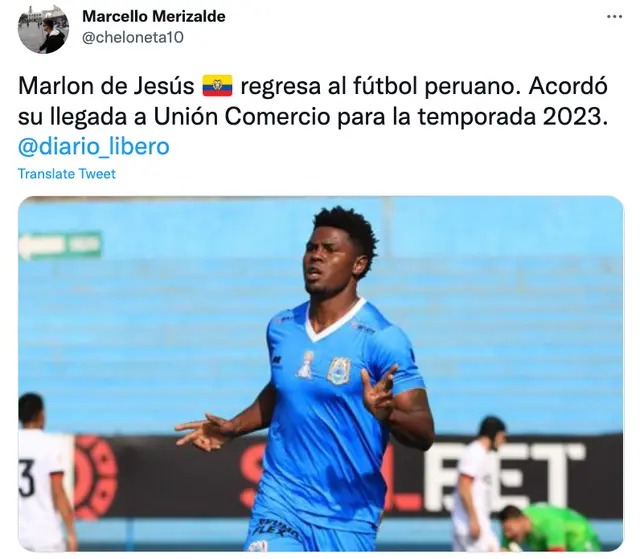 Marlon de Jesús regresa a Perú para fichar por Unión Comercio. Foto: Twitter. Marlon de Jesús regresa a Perú para fichar por Unión Comercio. Foto: Twitter.