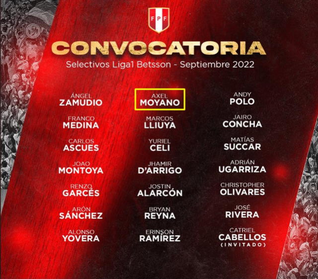 Axel Moyano presente en la lista selectiva de Juan Reynoso.   