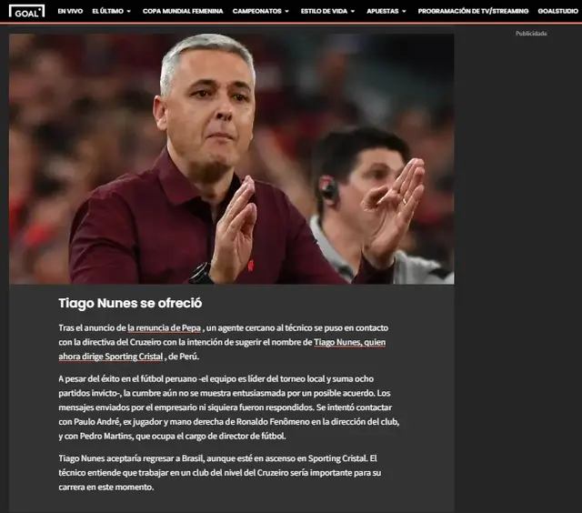 Tiago Nunes se ofreció a Cruzeiro