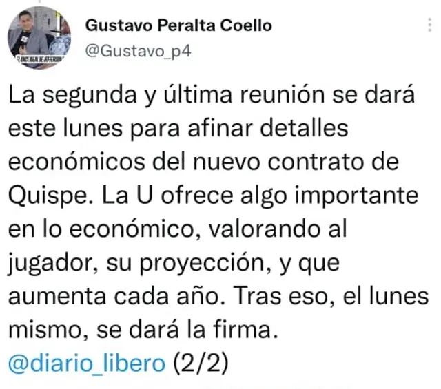 Piero Quispe llegó a un acuerdo para renovar con la 'U'. Imagen: Twitter.   