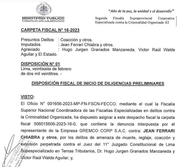 Fiscalía sobre Jean Ferrari.