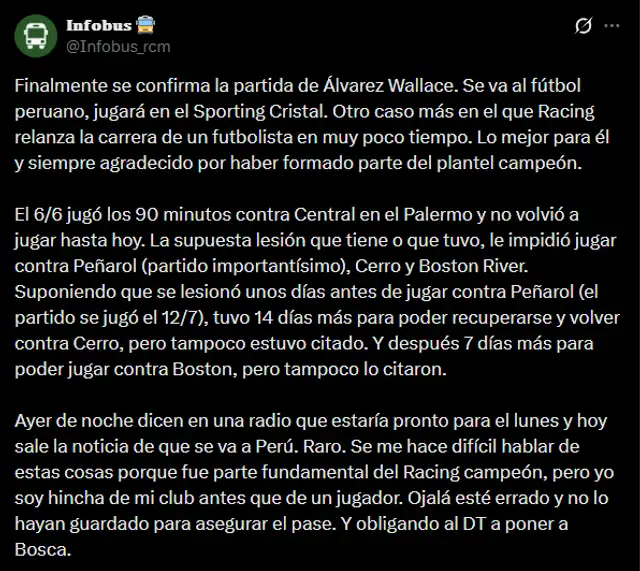 Álvarez Wallace sería el nuevo fichaje de Sporting Cristal Álvarez Wallace sería el nuevo fichaje de Sporting Cristal