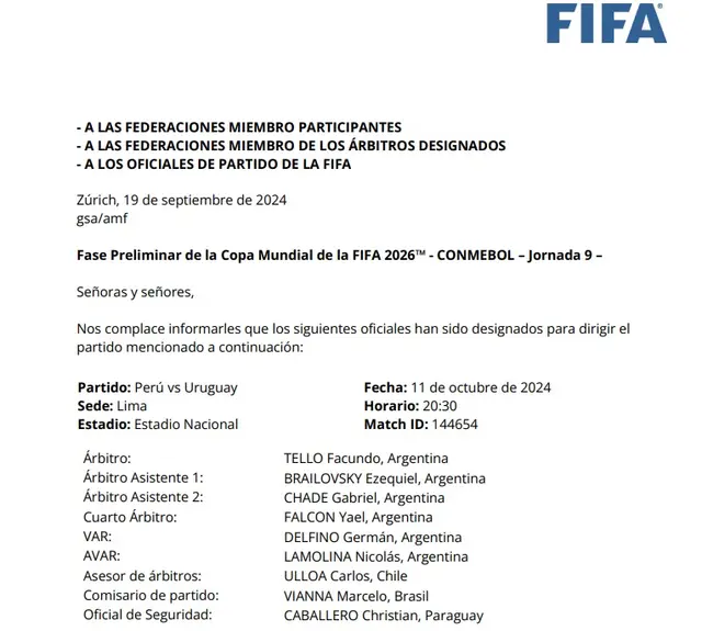 Terna arbitral del Perú vs Uruguay   