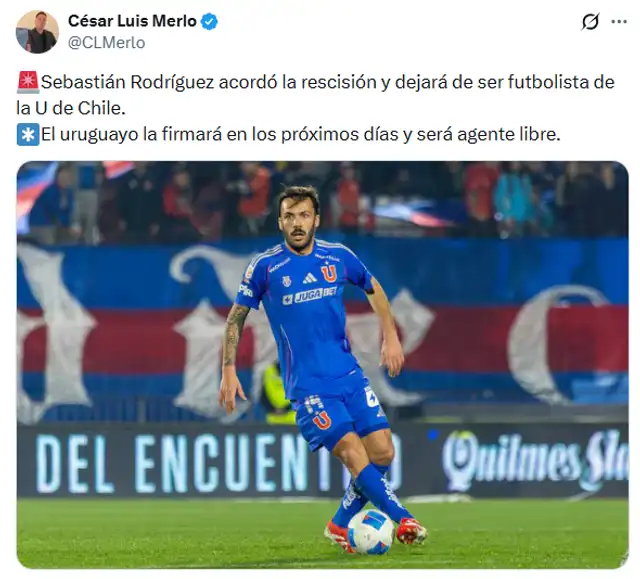 Sebastián Rodríguez no seguirá en la U de Chile / Vía CLMerlo Sebastián Rodríguez no seguirá en la U de Chile / Vía CLMerlo