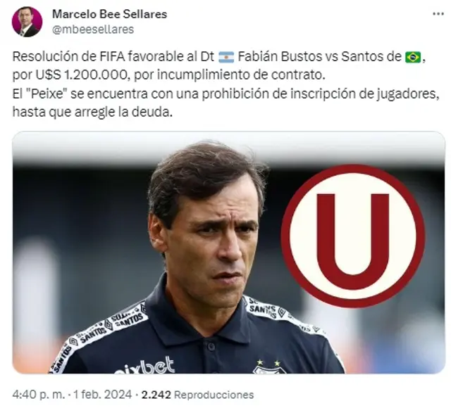 Fabián Bustos ganó importante demanda a Santos