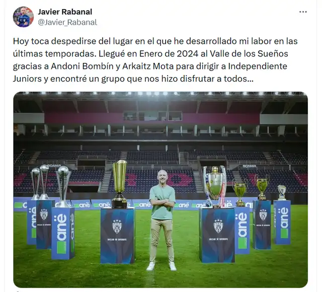  Javier Rabanal se despide de Independiente del Valle vía X