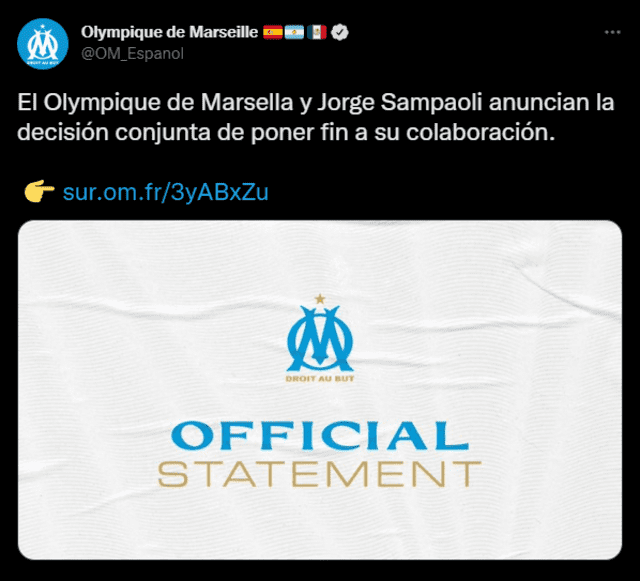 Comunicado oficial de Olympique de Marsella