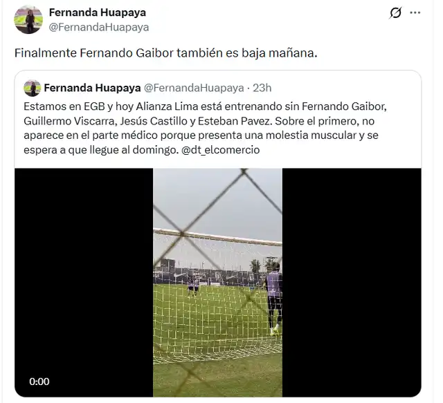  Fernando Gaibor no jugará ante Comerciantes Unidos | Vía Fernanda Huapaya   